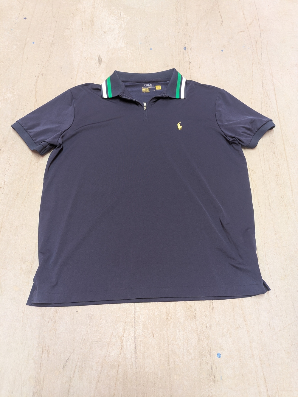 Polo by Ralph Lauren Navy Short-Sleeve Zip Polo with Green Trim